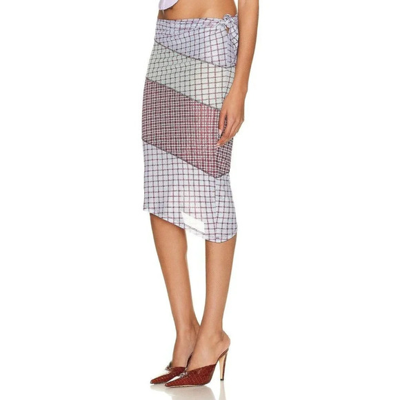 MIAOU Sienna Skirt in Bristol Plaid Small New Womens Sheer Midi Mesh - Picture 3 of 16